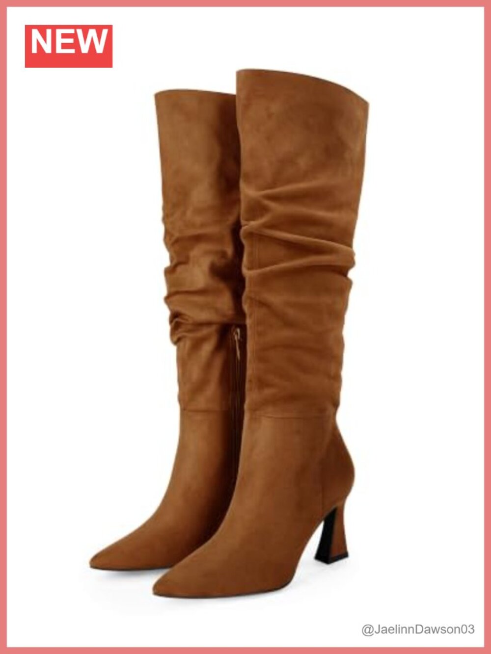 Women's Slouchy Knee High Boots Wide Calf Pointed Toe Chunky Heel Faux Suede